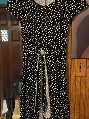 Robbie Bee Black and White Dotted Tie-Waist Midi Dress